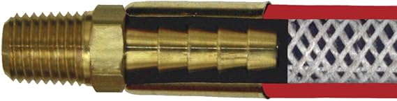 Goodyear 50' x 3/8 Red Rubber Air Hose - Working Pressure: 250 PSI - Burst Pressure: 1070 PSI - 100% Brass 1/4 NPT Fittings - Made in USA
