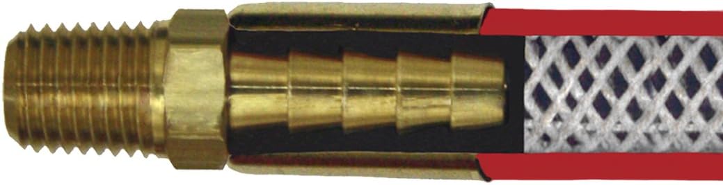 Goodyear 50' x 3/8 Red Rubber Air Hose - Working Pressure: 250 PSI - Burst Pressure: 1070 PSI - 100% Brass 1/4 NPT Fittings - Made in USA