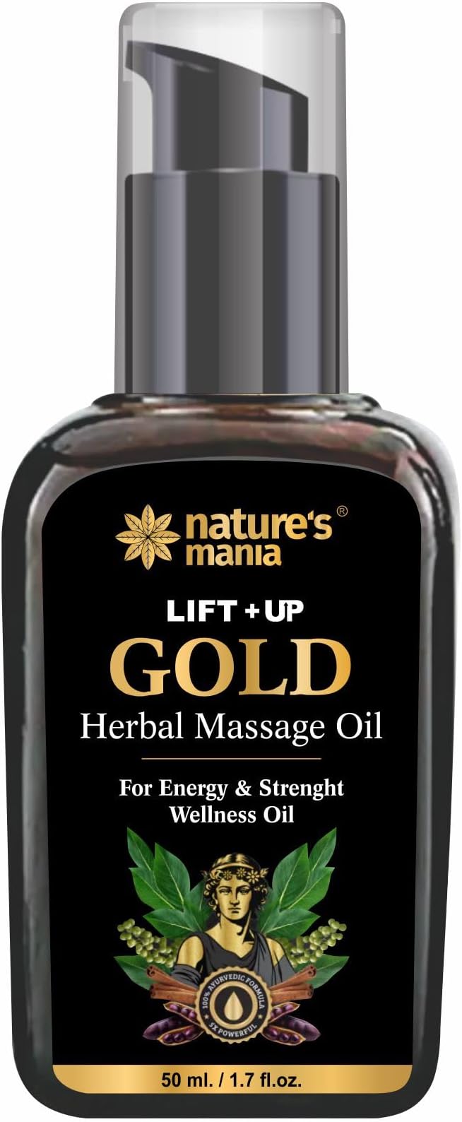 Nature Mania Lift-Up Gold Oil for Men | Ayurvedic Body Massage Oil with Ashwagandha, Satawar, Loung & Musli | 50ml