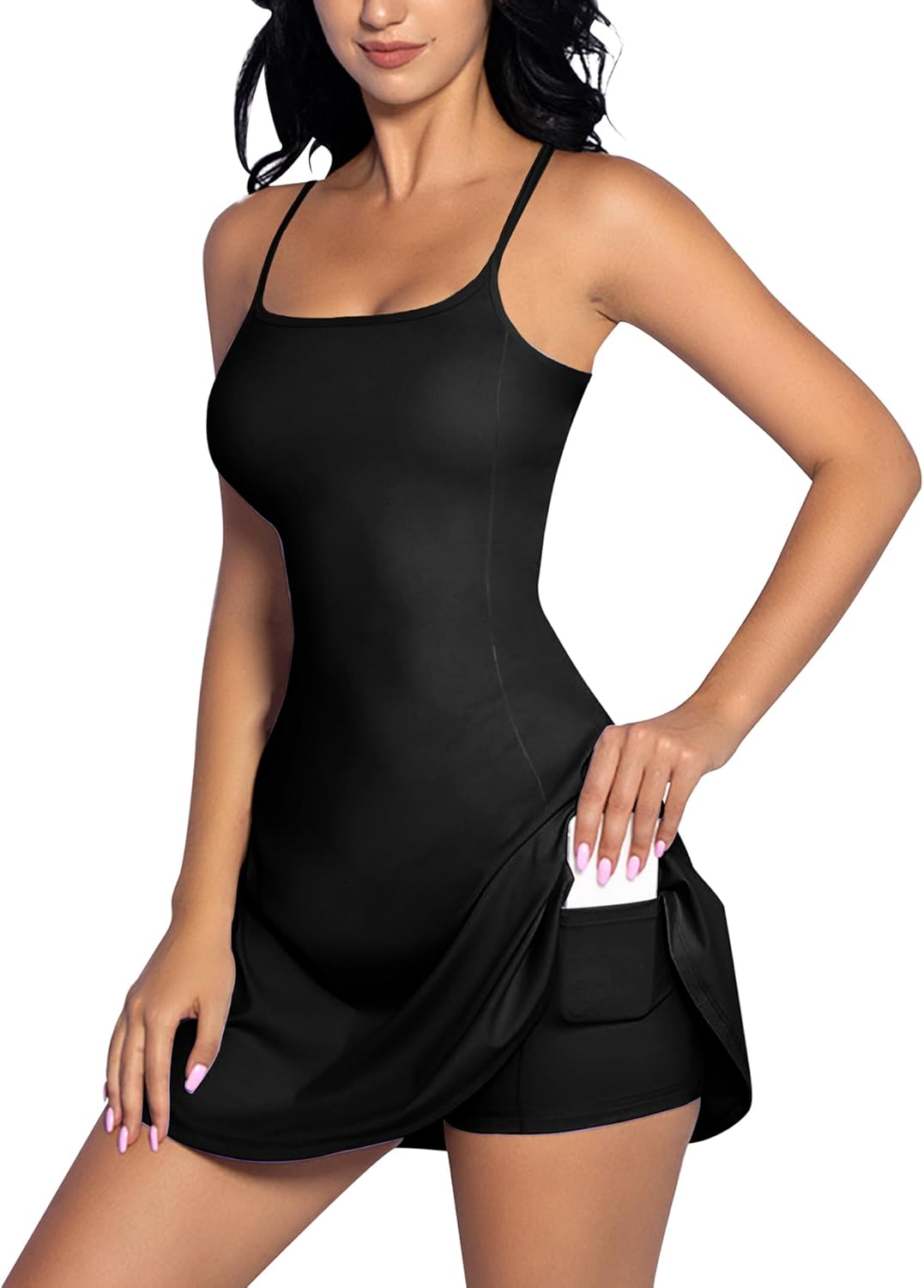 レディース テニス ドレス ショーツ ゴルフドレス スパゲッティストラップ アスレチックドレス ピックルボールワークアウト用 HH2