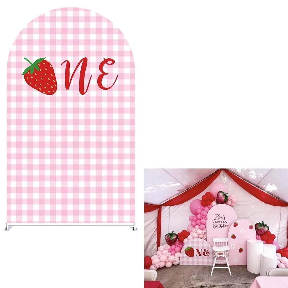 HISDH Strawberry Arch Backdrop Stand Covers Baby Shower Kids Girls Pink Birthday Party Decorations Arches Background Fabric Cover Festa Parties