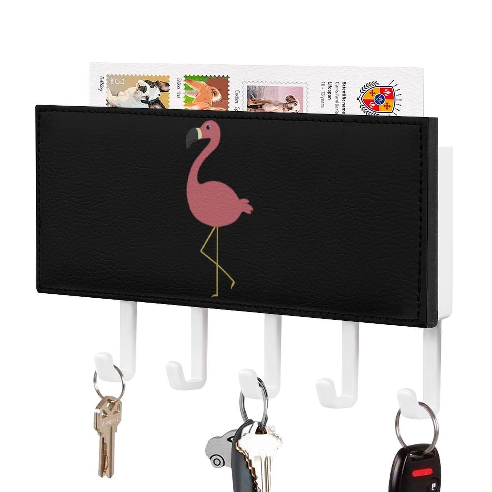 NCLQVJXZKHW Cute Flamingos Key Holder with 5 Hooks Key Hooks Wall Mounted Key Racks Key Hanger Organiser Shelf