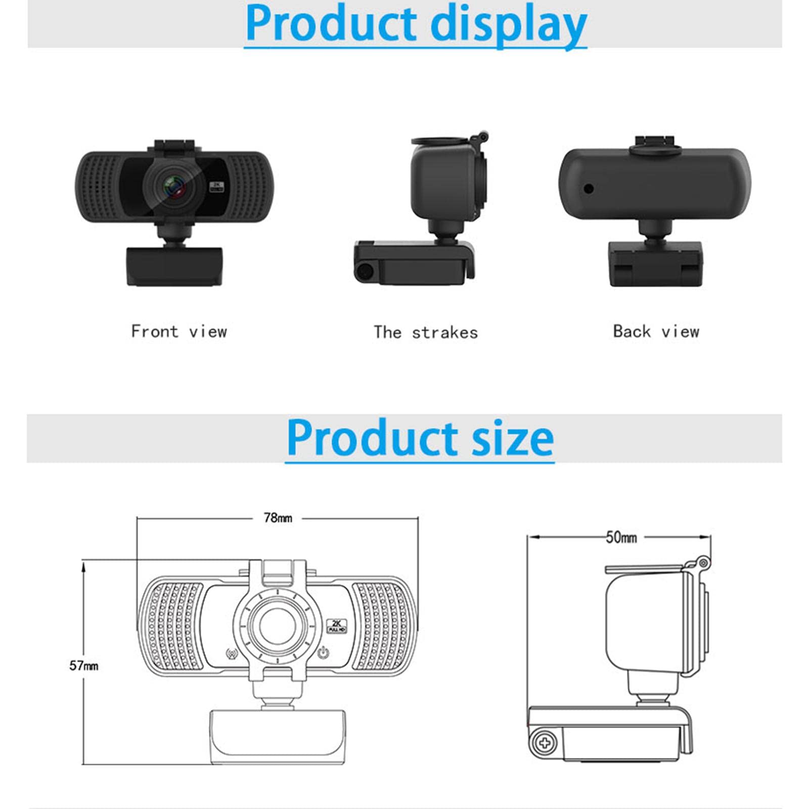 Webcam 2K con Micrófono Integrado para Cámara de Computadora con Enfoque Automático Luz para Videollamadas Protección de Privacidad