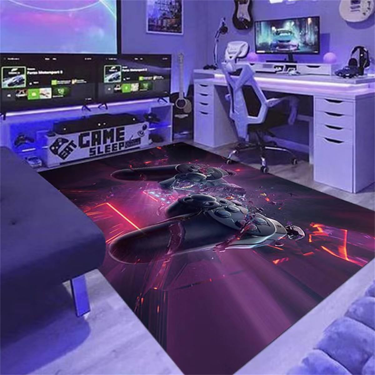 Videospiel Teppiche Für Teenager Junge Zimmer Schlafzimmer,Bunte Gaming Bodenmatten Rutschfeste Teppiche Für Wohnzimmer Gaming Stuhl Hartholz,Bereich Teppiche Für Gamer Jungen (Colour 3,160x200cm)