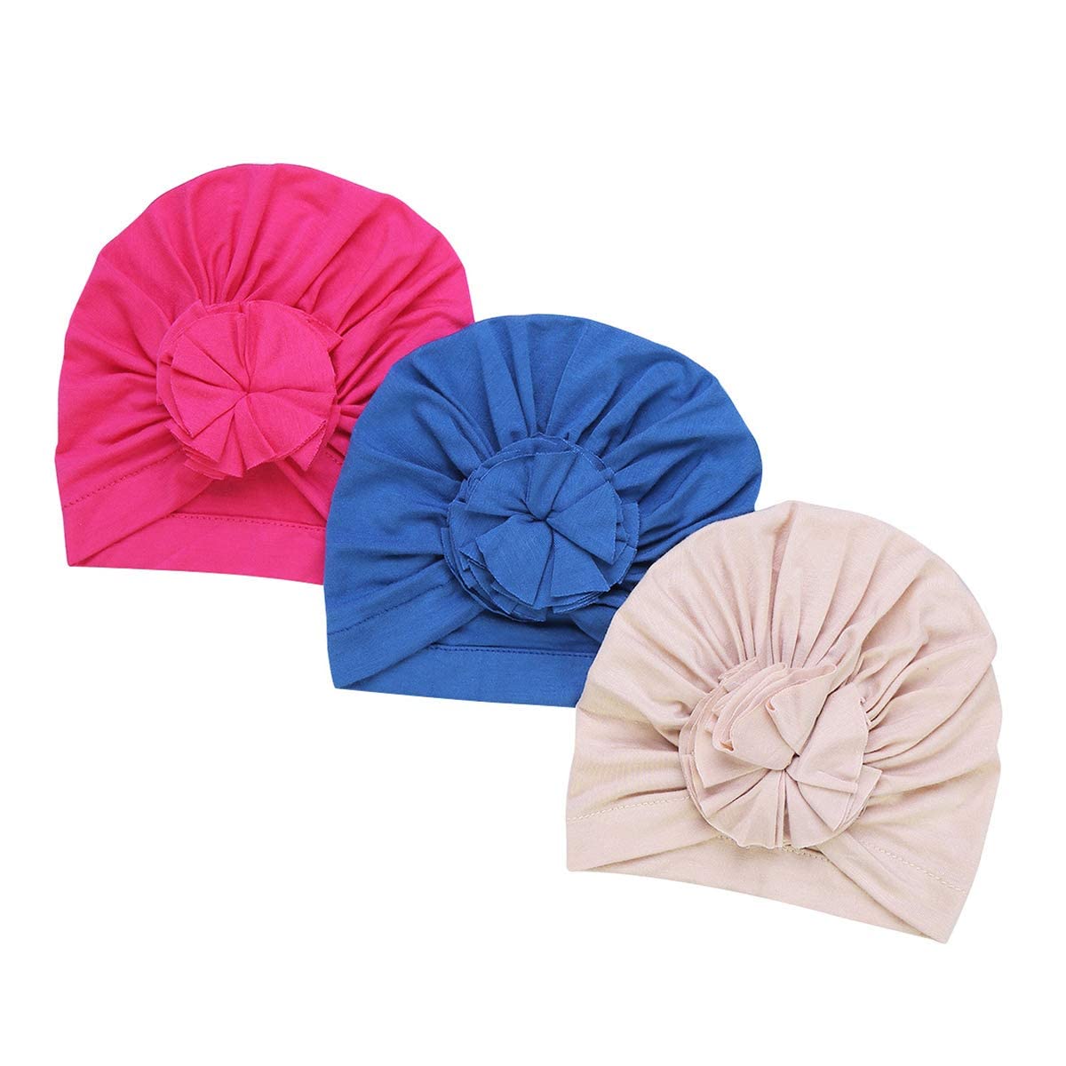 Säuglingsbaby Beanie Knoten Donut Hut Neugeborene Jungen Mädchen Baumwolle Weiche Turban Bogen Kaninchenohren Mütze Krankenhaus Kopf Wrap (Color : N Round Ruffles, Size : One Size)