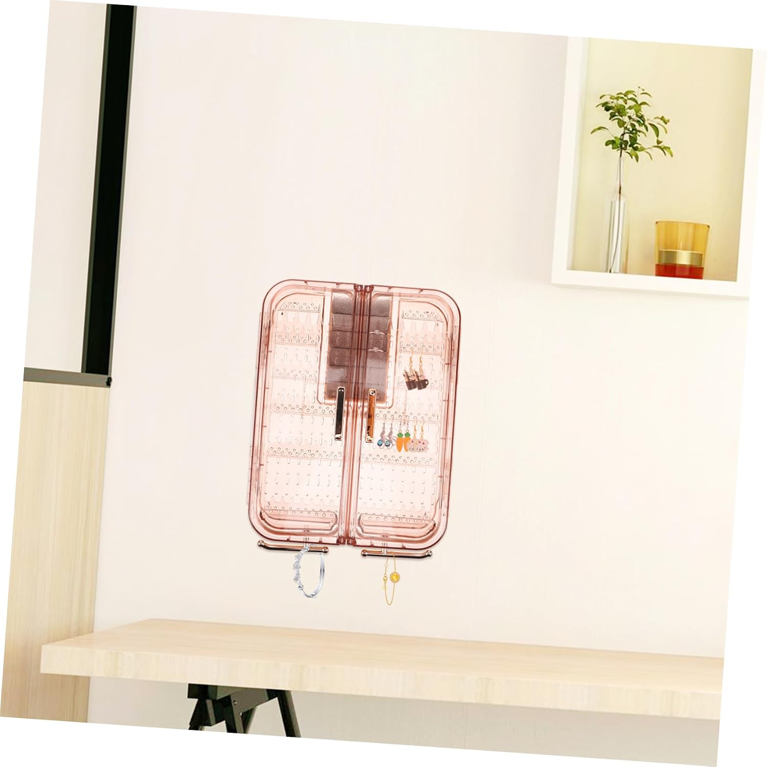 GALPADA Wall Mounted Jewelry Organizer Transparent Earring Necklace Holder Sturdy Pet Material Space Saving Design for Home Dorm Store Display Stylish Floating Shelf image 3