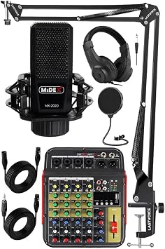 Lastvoice Rec Package-3 Studio Recording Package MX-2020 Microphone Phantom Mixer Headphone Stand Filter