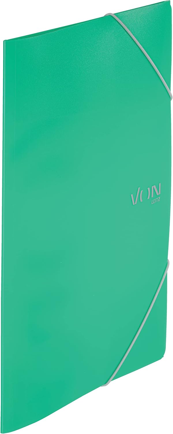 VON Leitz 30070055 A4 PP Plastic Folder for 150 Sheets, 3 Flaps, Elasticated Folder with Modern VON Print, Lightweight Folder for School and Home, Pack of 5, Green, 30070055