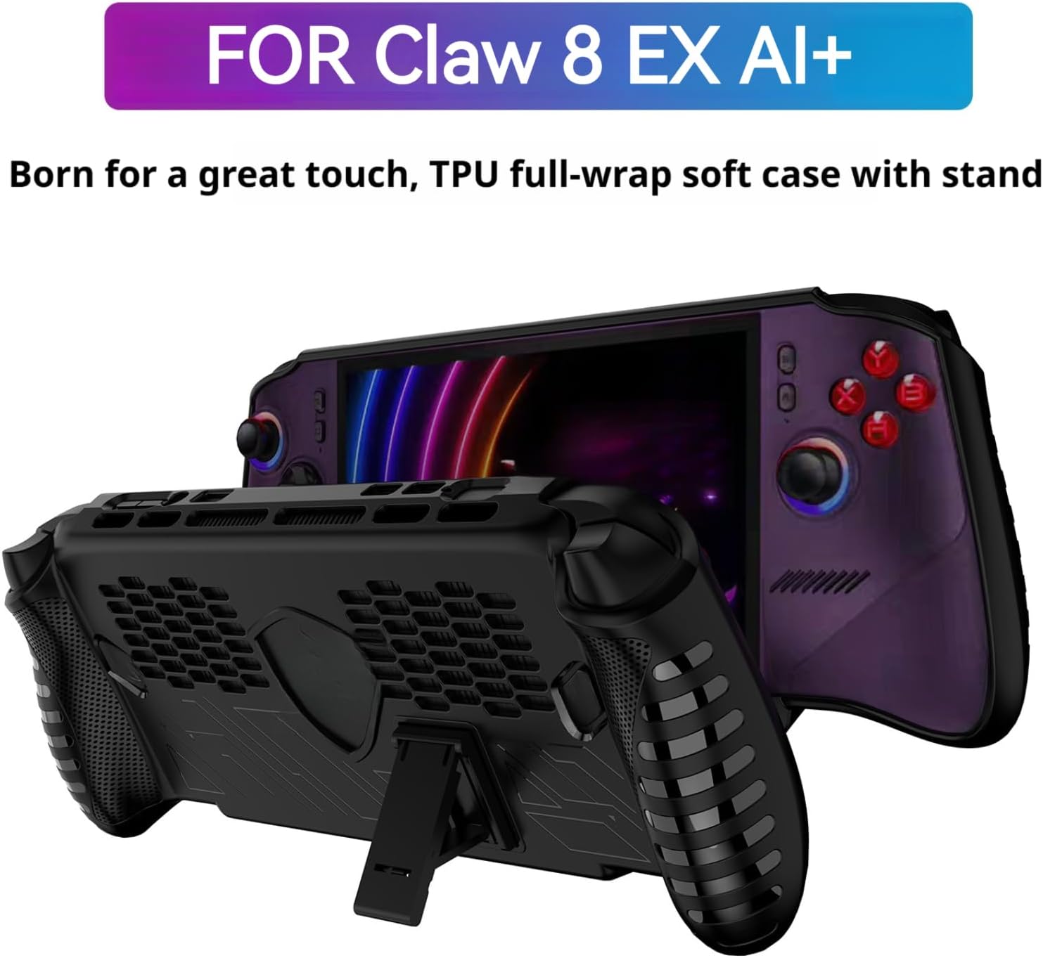 Protective Case Compatible with MSI Claw 8 EX AI+, Shockproof TPU Grip Cover with Stand for Handheld Console image 2