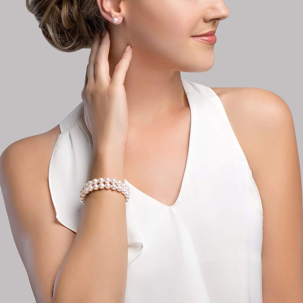 The Pearl Source Sterling Silver AAA Quality Round Multicolor Freshwater Cultured Pearl Double Strand Bracelet for Women