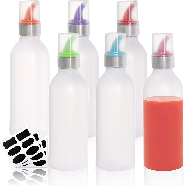 Lawei 6 Pack Plastic Squeeze Condiment Bottle - Ketchup Bottles with lids and Colored Tips - Perfect for Condiments, Sauce, BBQ, Dressings, Syrup, Arts and Crafts - 450ml