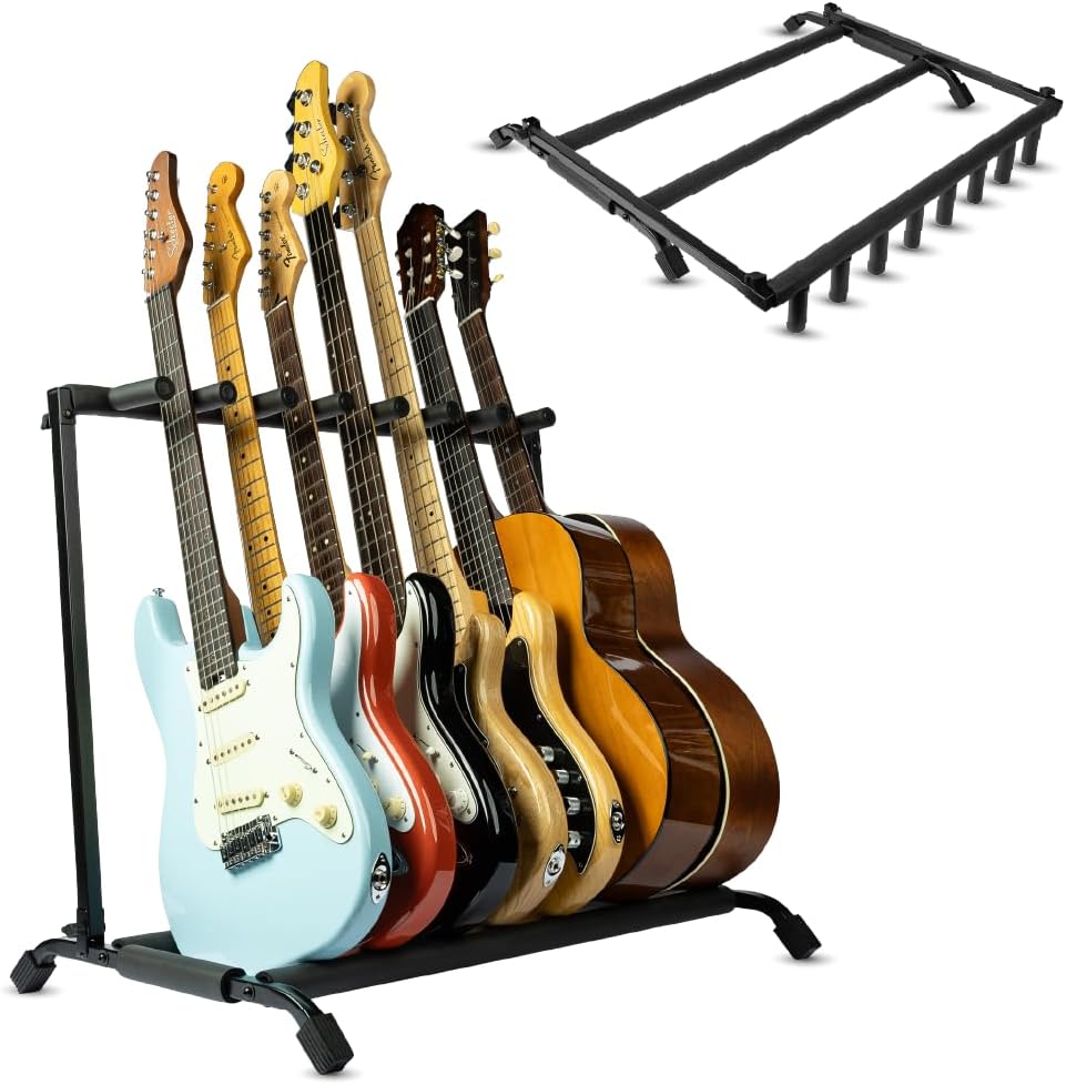 Wayfinder Collapsible Folding 7 Guitar Rack Stand for Acoustic, Electric, and Bass Guitars, Space-Saving & Convenient Storage Solution, (WF-GUITARRACK7)