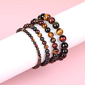 QOGIR Multicolor Tiger Eye Bracelet - Creative Bracelet for Women Men - Handmade Natural Gem Stone Beaded Stretch Elastic Healing Bracelets 8mm