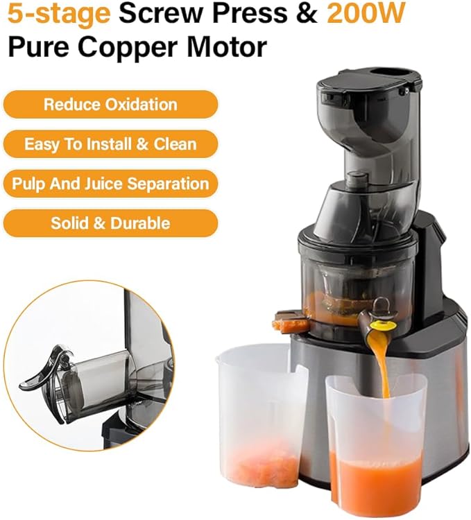 Extractor de Jugos Prensado Frío Boca Ancha 3.15'' 200W 110V miniatura 5