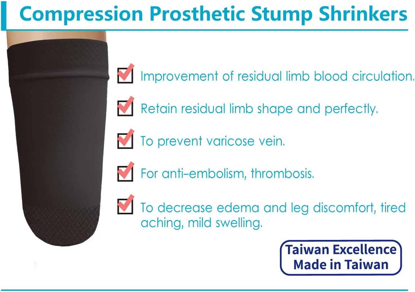 Prosthetic Stump Shrinkers–Above Knee, 35cm, Compression, Amputee Socks, 20-30, Daily use, Taiwan Excellence 2XL