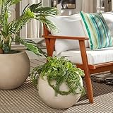 SAFAVIEH Outdoor Collection Gerand Modern Beige Concrete Ficonstone Sphere Planter Pot