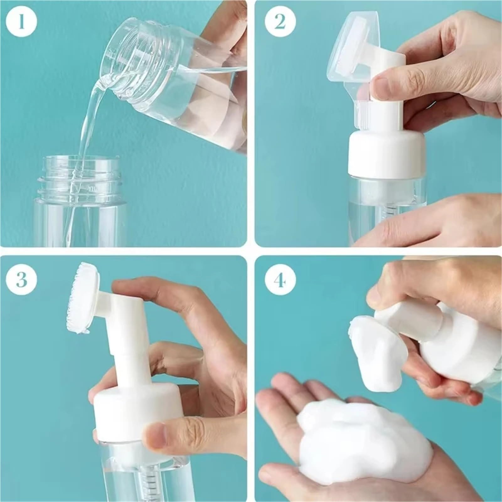 5/10 Stück Schaumgel-Applikator mit Bürstenkopf für Reisen und Zuhause | Nachfüllbarer Shampoo-Spender in Druckform, Gesichtsreiniger, müheloser, reichhaltiger Schaum(100ml-10PCS)