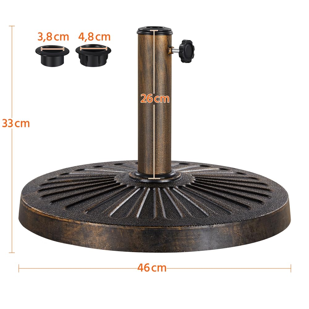 Yaheetech Pied de Parasol 12 kg Lestage pour Parasols en Résine et Fer pour Terrasse, Piscine, Patio, Jardin, Restaurant Bronze Φ46×33 cm - 4