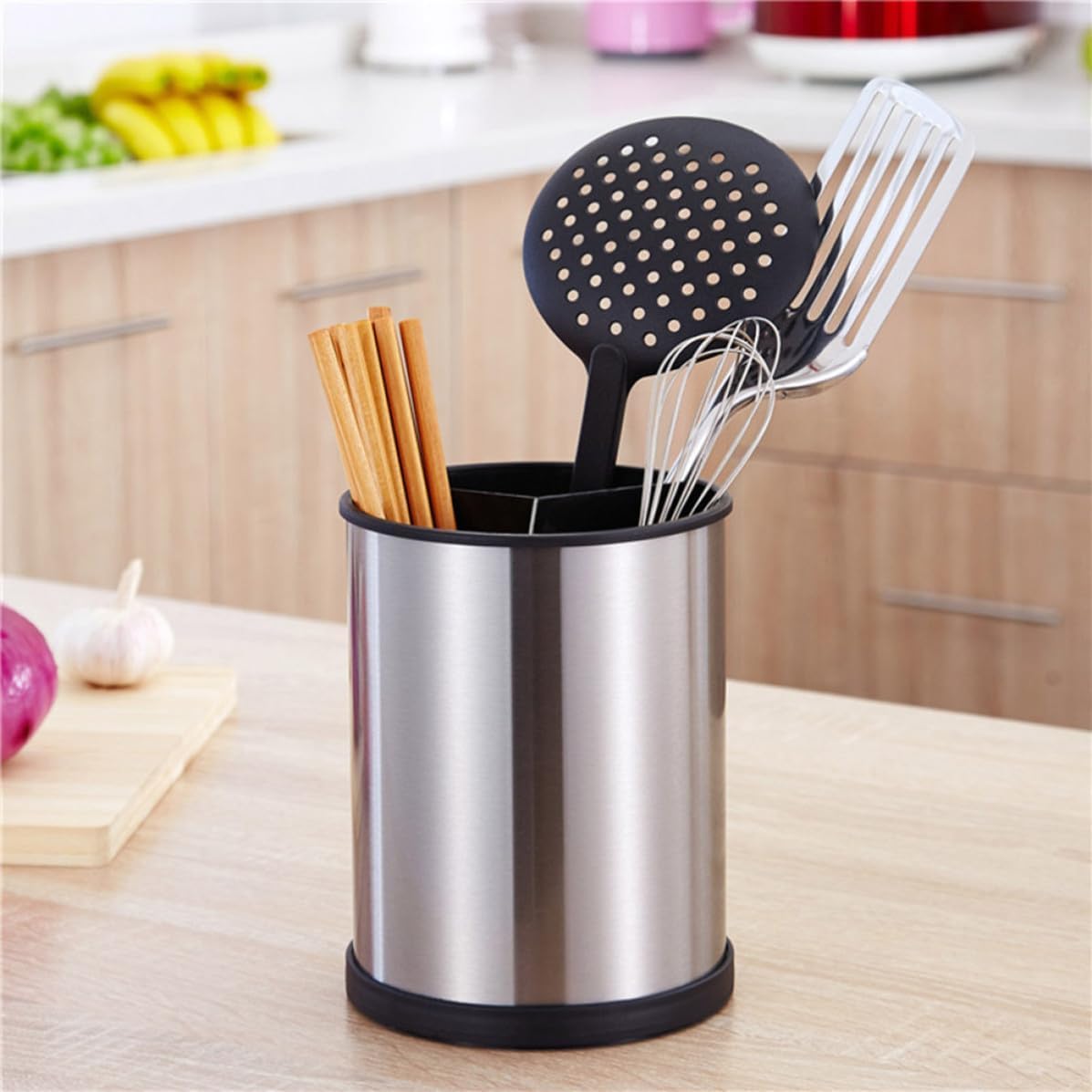 Alipis Stainless Steel Flatware Holder Rotating with Three Compartments