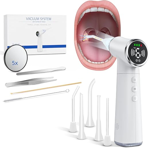 Vhipu Electronic Tonsil Stone Remover – Tonsil Stone Remover Kit for Bad Breath Treatment, 10 Tools & 6 Suction Modes, 800...