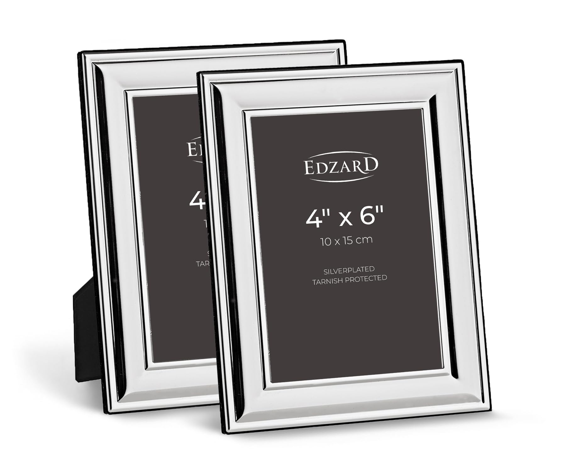 Edzard Silver Set Of 2 Plated Photo Frames 4"X6" (10X15 Cm) Sunset, Non-Tarnishing, High Gloss Finish, Real Glass Front & Premium Velvet Back, Portrait Or Landscape Display