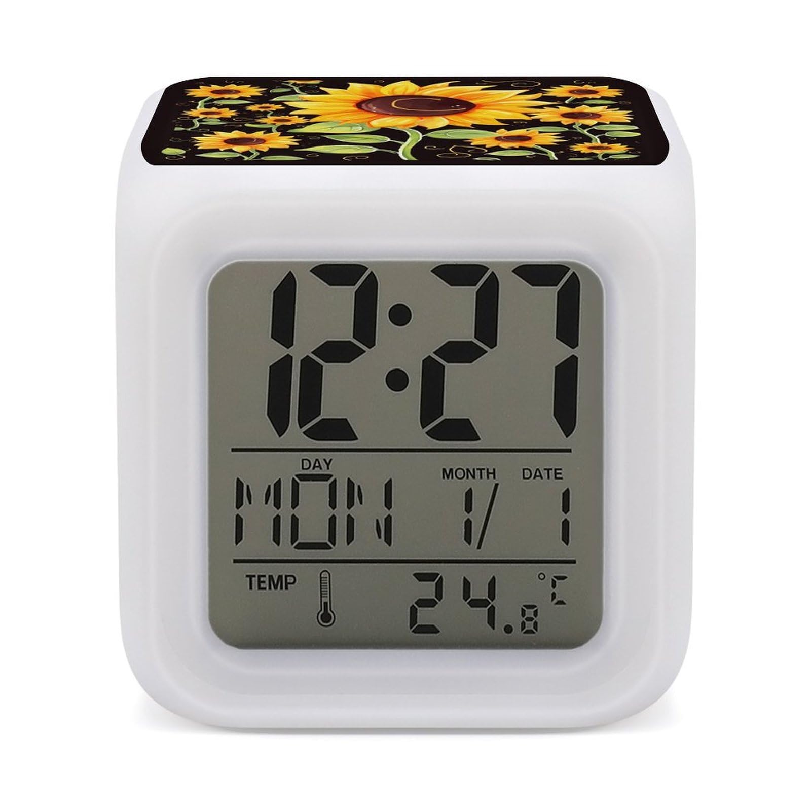 FekiLoot Cute Sunflower Alarm Clock 7 LED Color Changing Wake Up Clock Digital Alarm Clocks with Snooze Digital Bedside Clocks with Night Light for Home Office Or Dorm