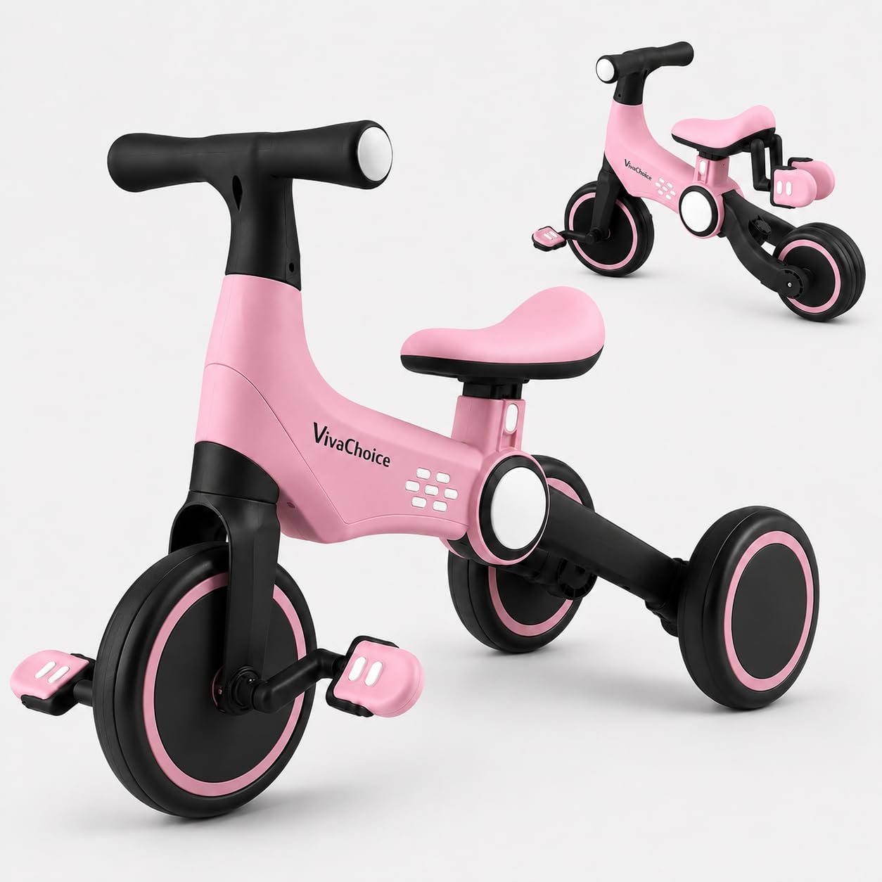 4-in-1 Kinder Dreirad ab 2 Jahre, klappbares Laufrad & Balance-Bike mit Pedalen, Mini-Fahrrad für Jungen & Mädchen, höhenverstellbar ab 32 cm, leicht 3,5 kg, CE/EN71 Zertifiziert