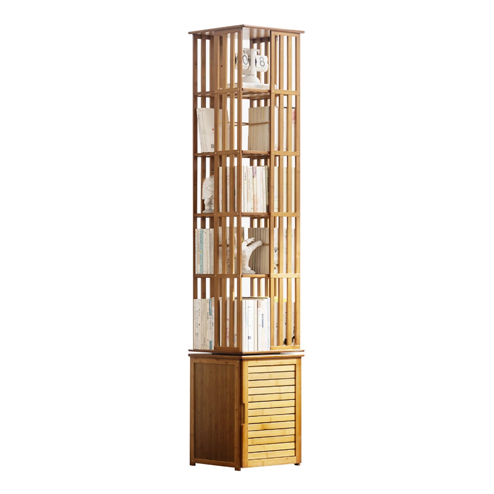 Libreria Girevole a 7 Ripiani, Torre Girevole a 360°, Organizer angolare in bambù con mobiletto, espositore salvaspazio per Piccoli spazi (14,1" x14,1)