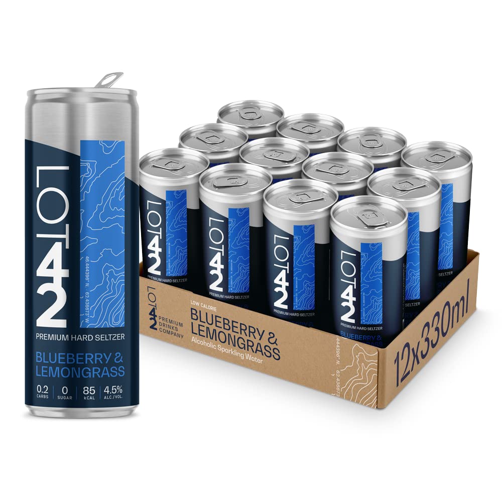 Lot 42 Premium Hard Seltzer Alcoholic Sparkling Water 12 x 330ml Blueberry & Lemongrass Flavour 4.5% ABV - No Sugar - Zero Carbs - Low Calorie - Vegan Friendly & Gluten Free