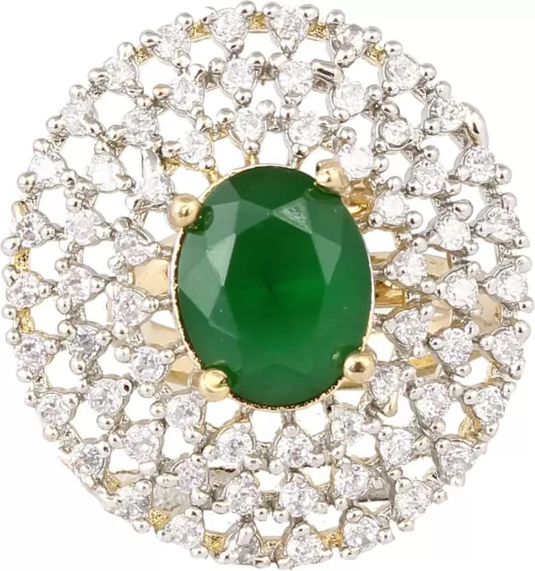 Bhumi American Diamond Green Colour Cocktail Ring For Girls & Women Copper Gold Plated Ring (B0BLSV93V6) Amazon Price History, Amazon Price Tracker