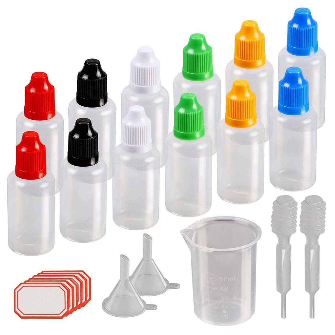 DIY Crafts Pack of 12 Pcs, Multi - Color, 25ml Plastic Squeezable Liquid Bottle with Childproof Cap,Thin Tip,Funnel,Meas(Pack of 12 Pcs, Multi - Color)
