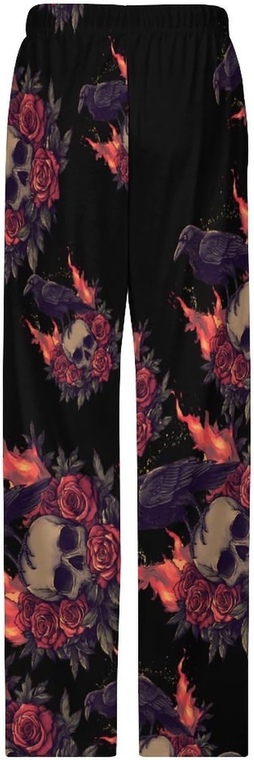 Gothic Skull Black Crow Women's Pajama Pants Soft Lounge Pants Bottoms Pjs Trousers Casual Yoga Pant