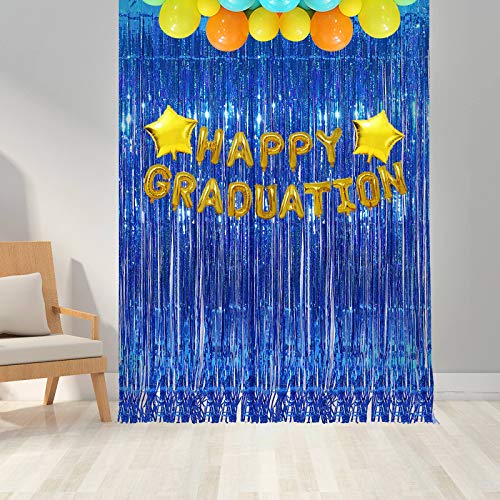 Image of CYLMFC Foil Fringe Curtain - 2 Packs 3ftx8ft Metallic Curtain Backdrop for Birthday Party Decorations Photo Booth Backdrop Christmas Halloween - Deep Blue