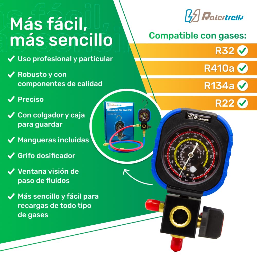 Gas refrigerante orgánico sustituto del R12 y R134A (2 botellas + manometro + llave + conector rapido)