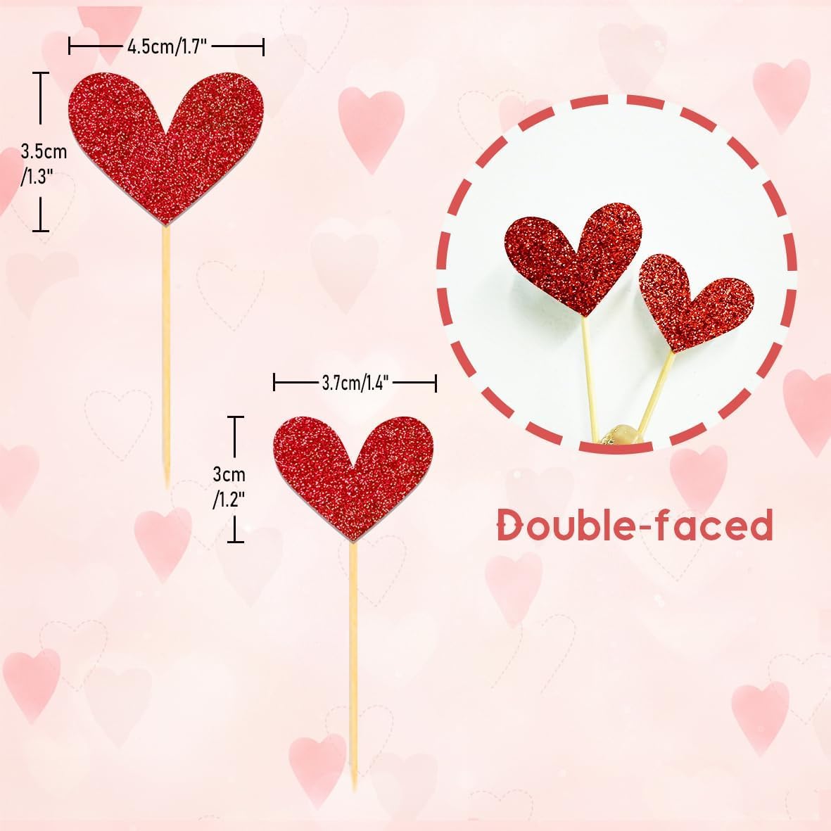 24Pcs Glitter Love Heart Cupcake Toppers for Valentine's Day Decorations - Image 2
