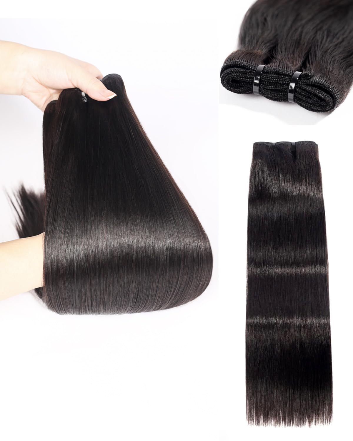 Arabella Bundles Human Hair Weave Sew in Double Weft Bundles (Natural Black 1, 16 Inch)
