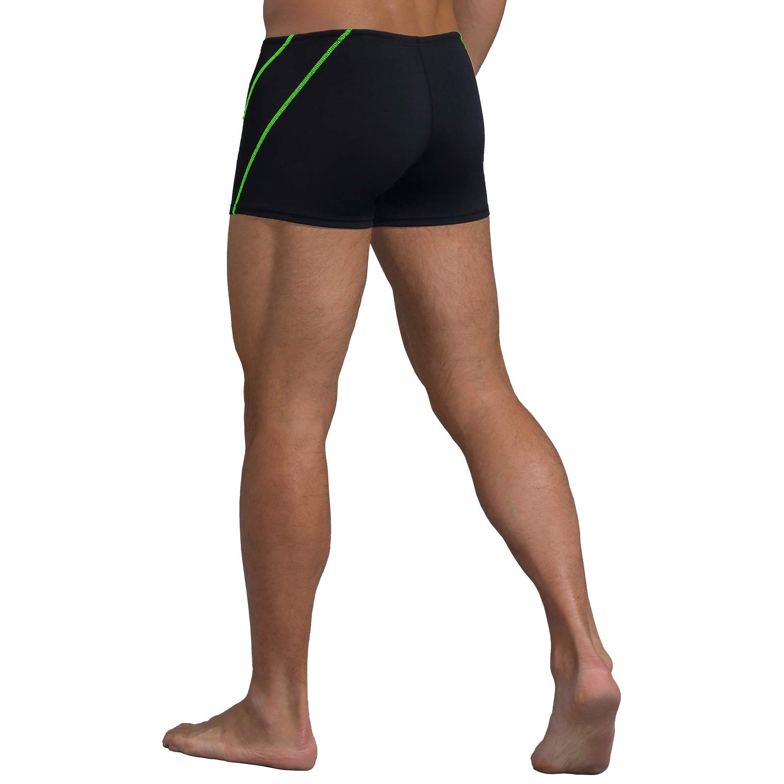 Easyglide Square Leg Suit Mens Comfortable Swimsuit for Polyester PBT Fabric (Black&Green, 34)