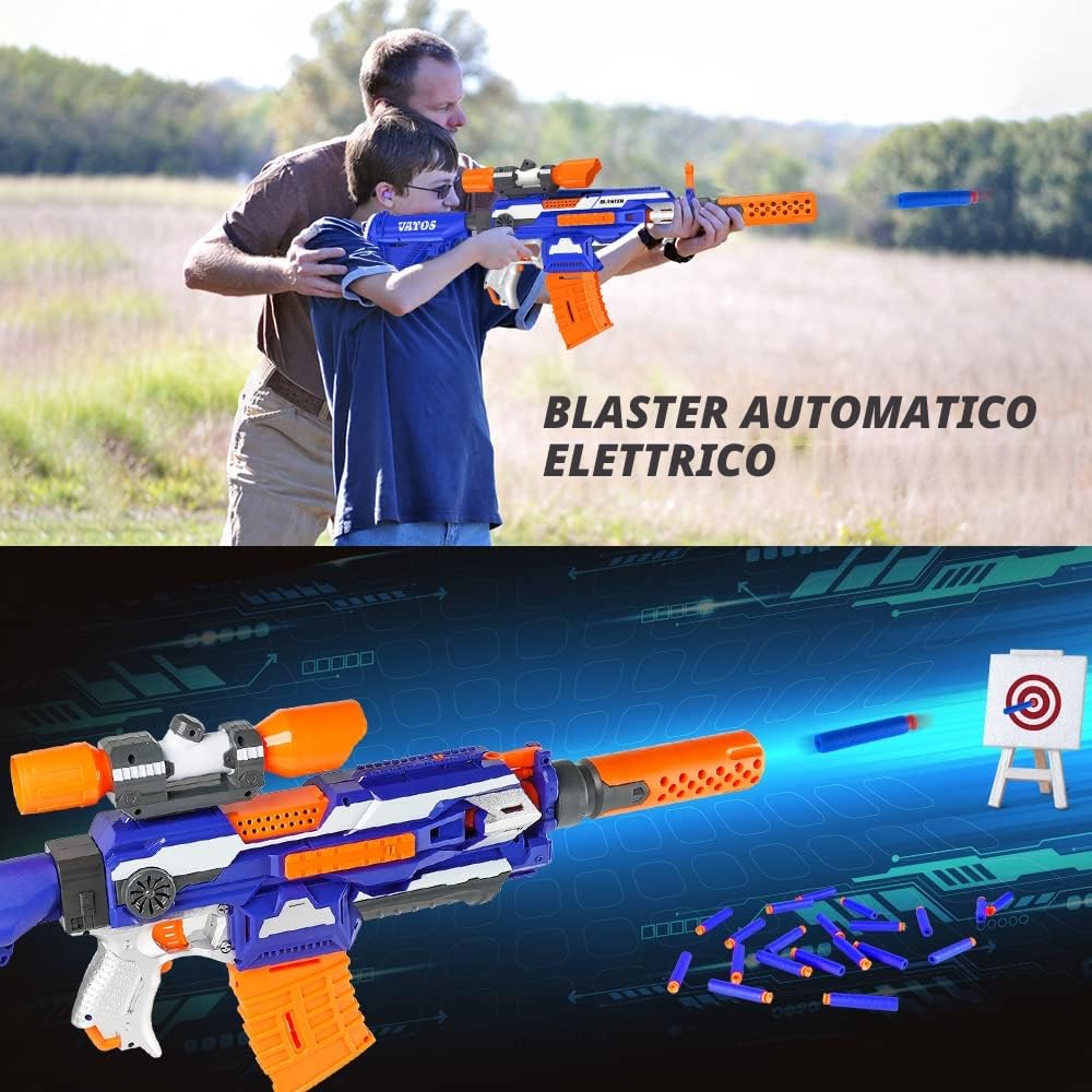 VATOS Pistola Elettrica Schiuma con 100 Dardi, Fucile Sniper Automatico 7 Stili DIY + Mirino, Giochi di Tiro 9-15m per Bambini 6-12 Anni & Adulti