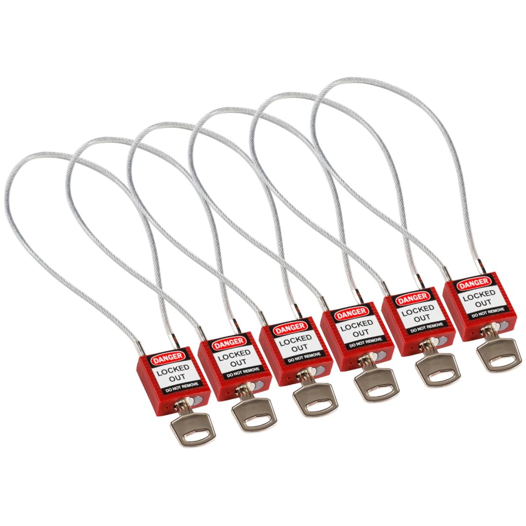 Cadenas de Sécurité Compact à Câble, 40cm, Rouge, Lot de 6