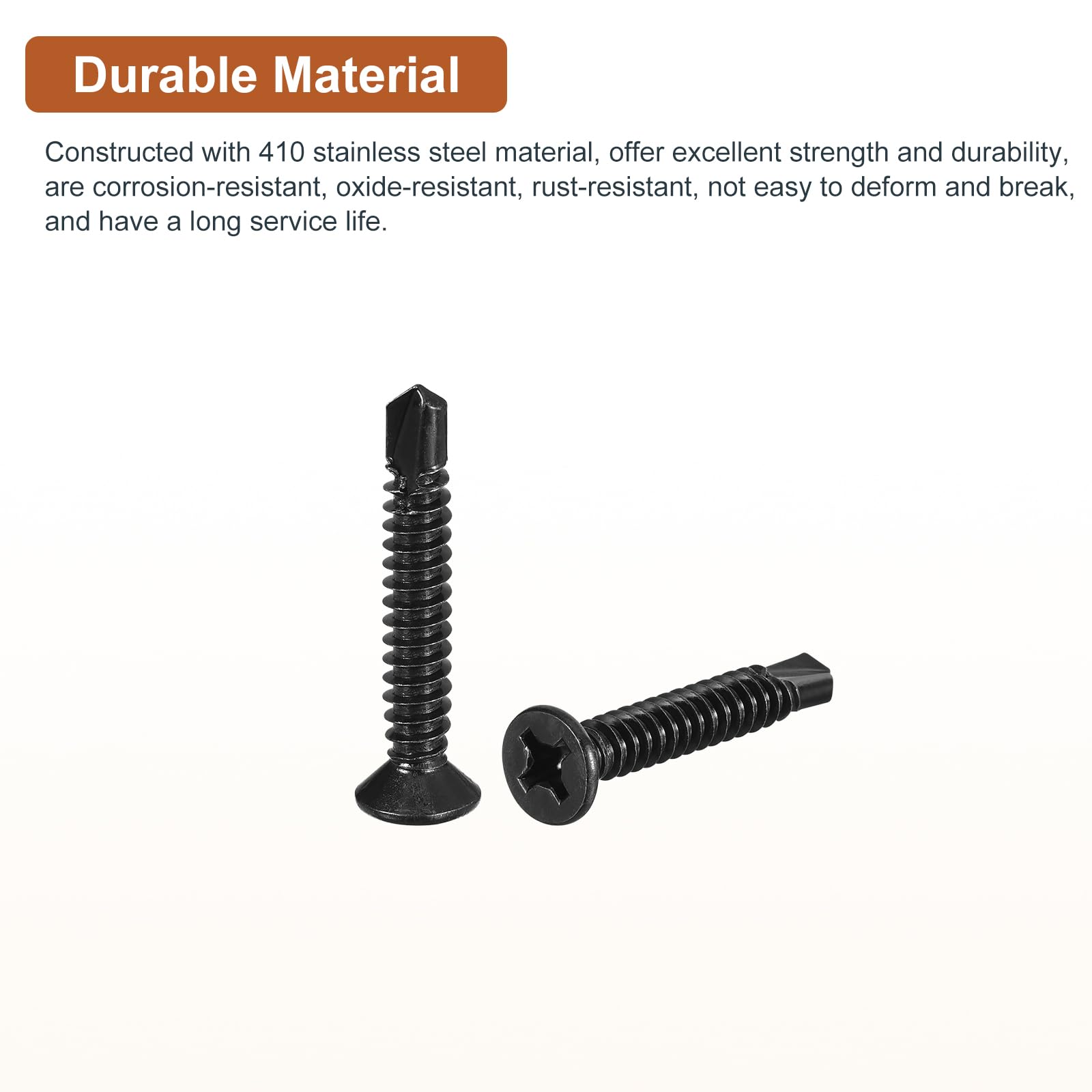 DTGN 100Pcs ST6.3x38mm Self Drilling Screws, 410 Stainless Steel Flat Head Phillips Sheet Metal Screw - Image 3