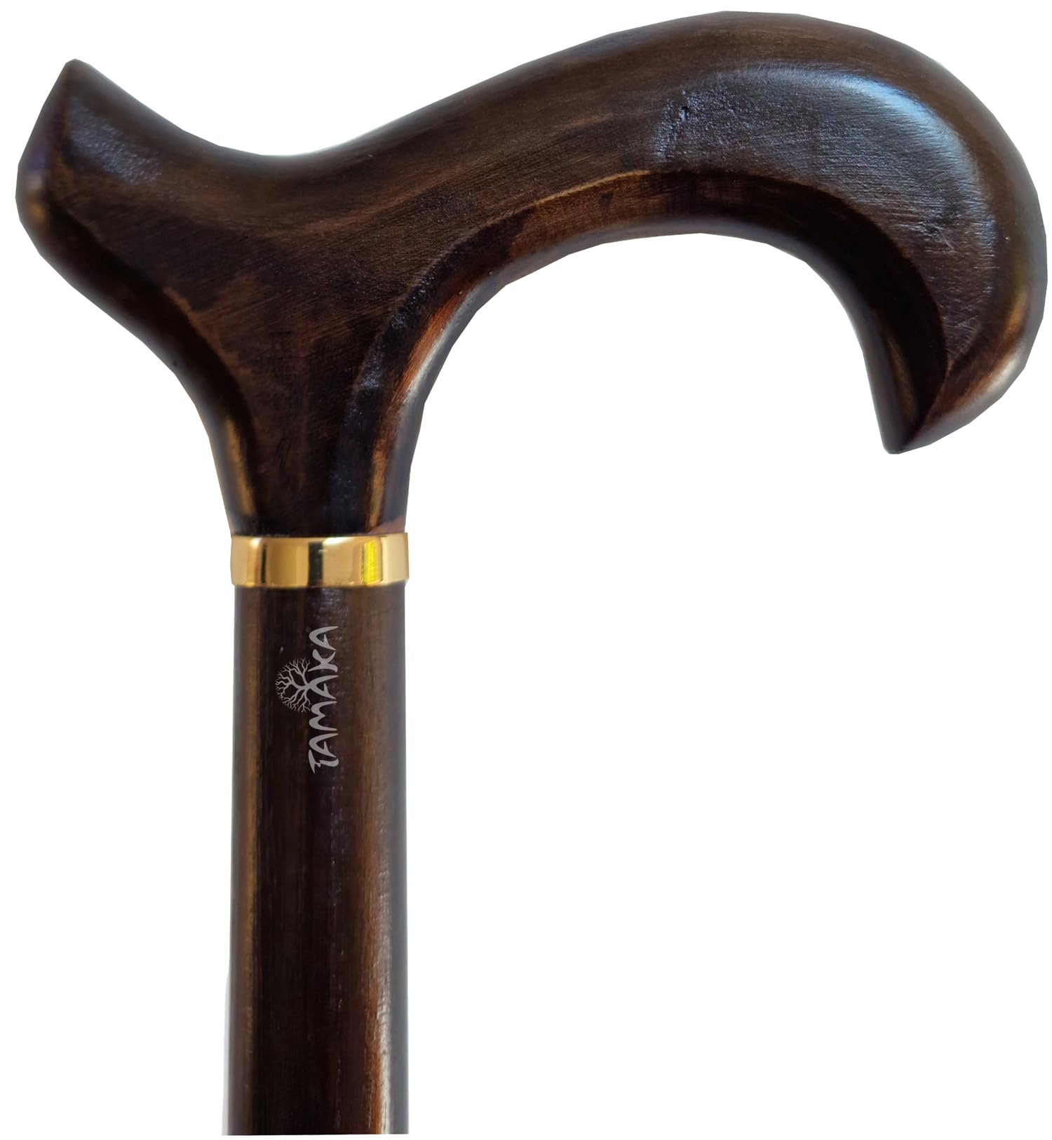 TAMAKA® Bastone da passeggio da uomo realizzato a mano in legno marrone scuro con manico derby con colletto, 94 cm