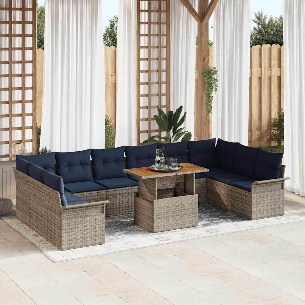 Set di divani da giardino in polyrattan e legno di acacia, 11