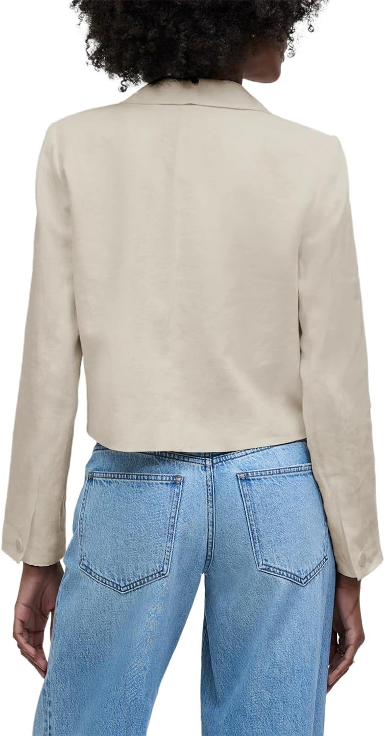 IDEALSANXUN Womens Cropped Blazer Casual Lightweight Cotton Linen Blazer Suit Jackets - Image 4