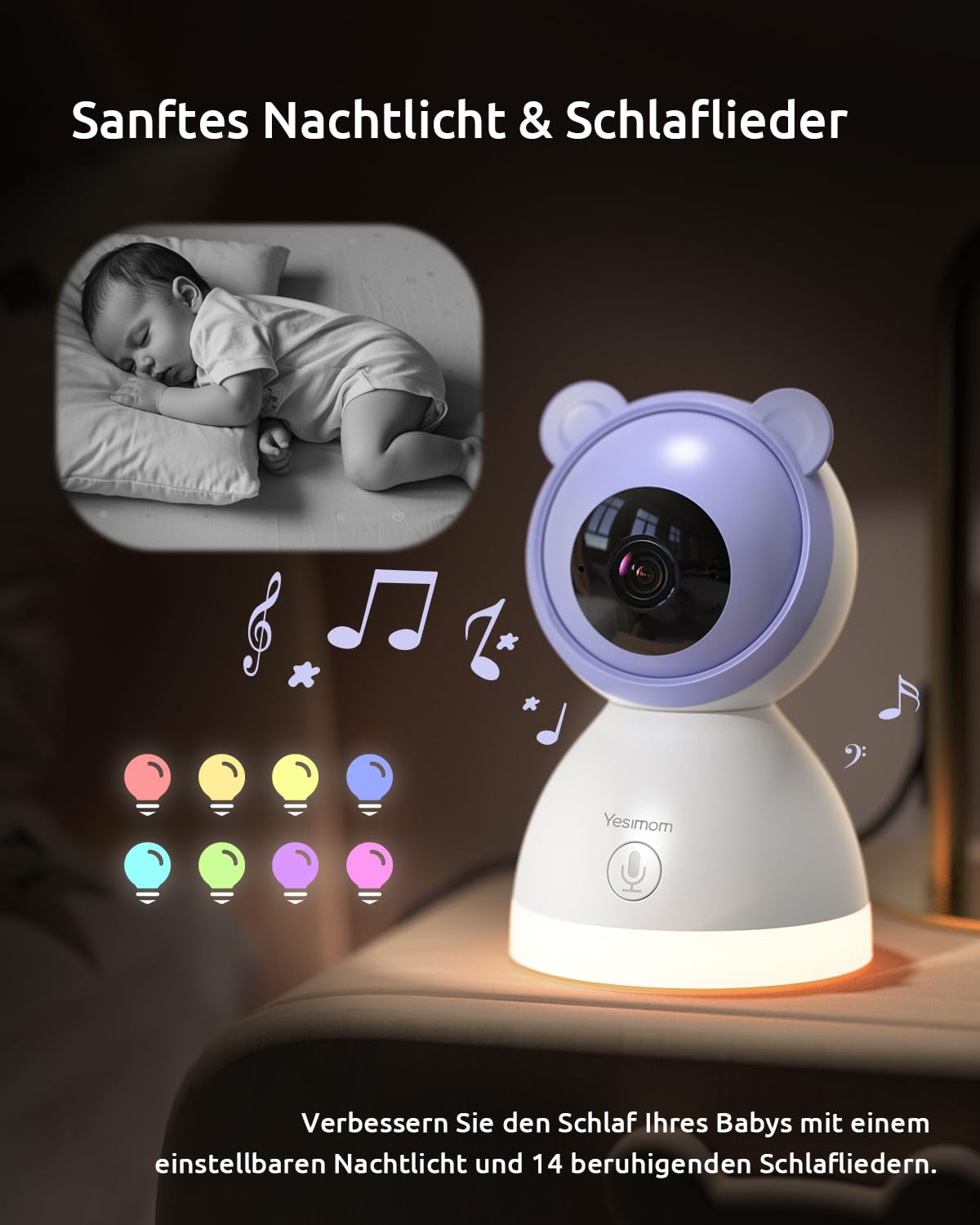 Babyphone mit Kamera 2K/3MP, 5.5" HD WLAN Video Babyfon mit App, IR/RBG Nachtsicht, PTZ 360°, Weinen/Bewegungs-Erkennung, AI-Tracking, Bereich Alarme, 2-Wege-Audio, hohe Reichweite, 2 Stück