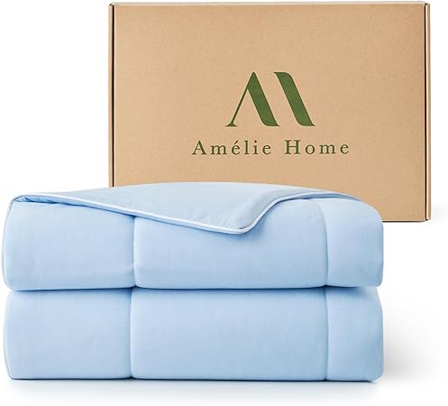 Amélie Home Cooling Comforter King Size, Dual-Sided Lightweight Cooling Blanket for Hot Sleepers, Q-Max 0.43 Breathable Cooling Quilt for Night Sweats, 106" x 90", Heather Ice Blue