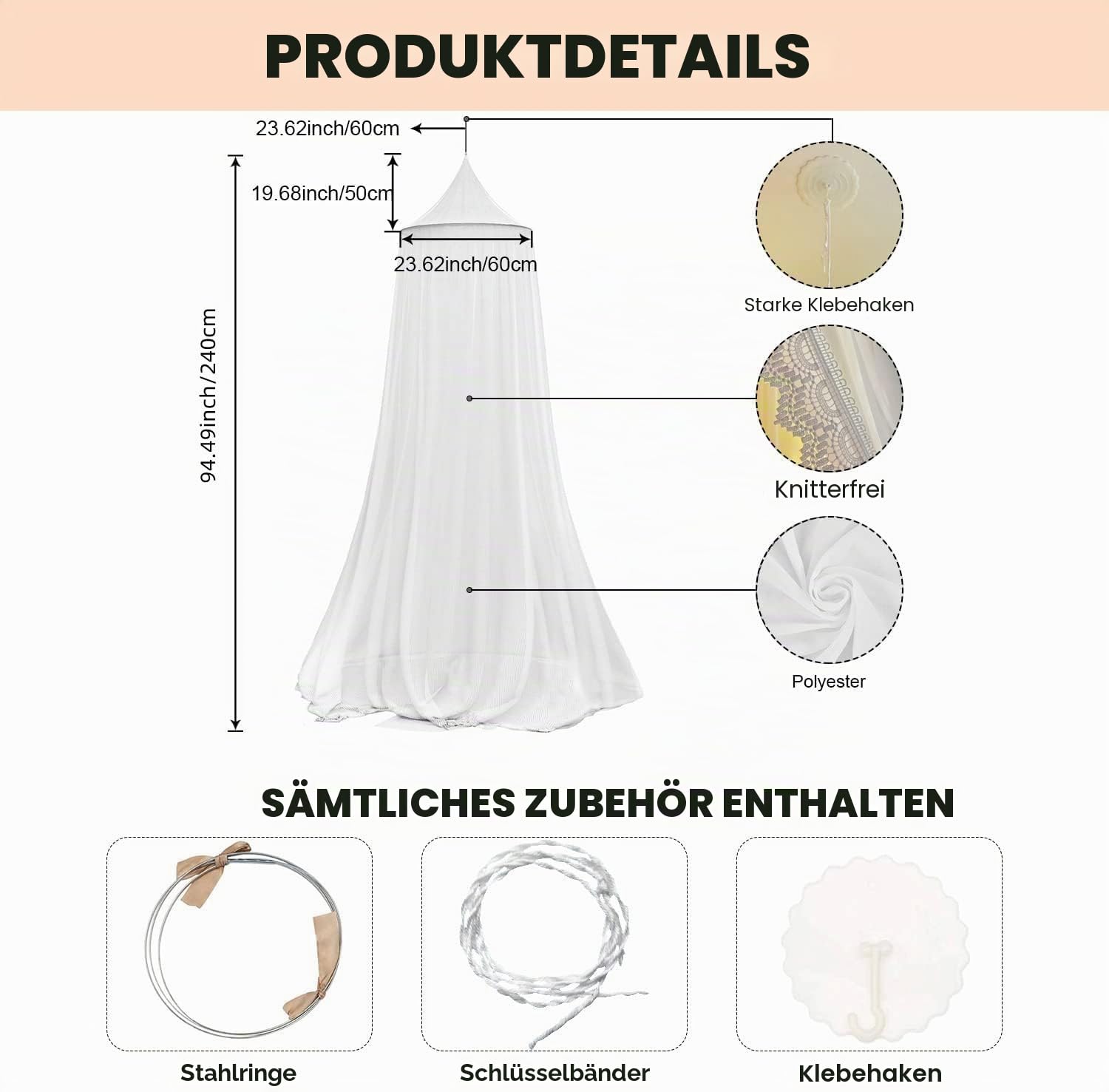 Betthimmel, Baldachin für Kinderzimmer Babybett Baldachin mit Lace Spitze Himmelbett Vorhänge für Babynest Moskitonetz Princess Bed Canopy
