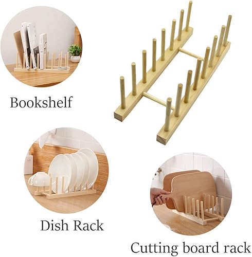 Miniatura 8 de Estante de madera para platos con 7 ranuras para almacenamiento de cocina, organizador para mantener los platos secos (marrón, paquete de 2)