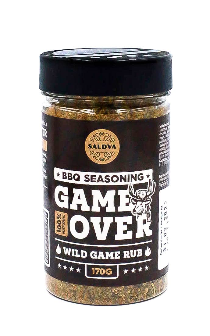 Game Over BBQ Wild Game Rub - 100% Natural BBQ Seasoning - Classic Seasoning Mix For Extraordinary Game Meat Dishes Of Your Choice - Large Jar (170g)