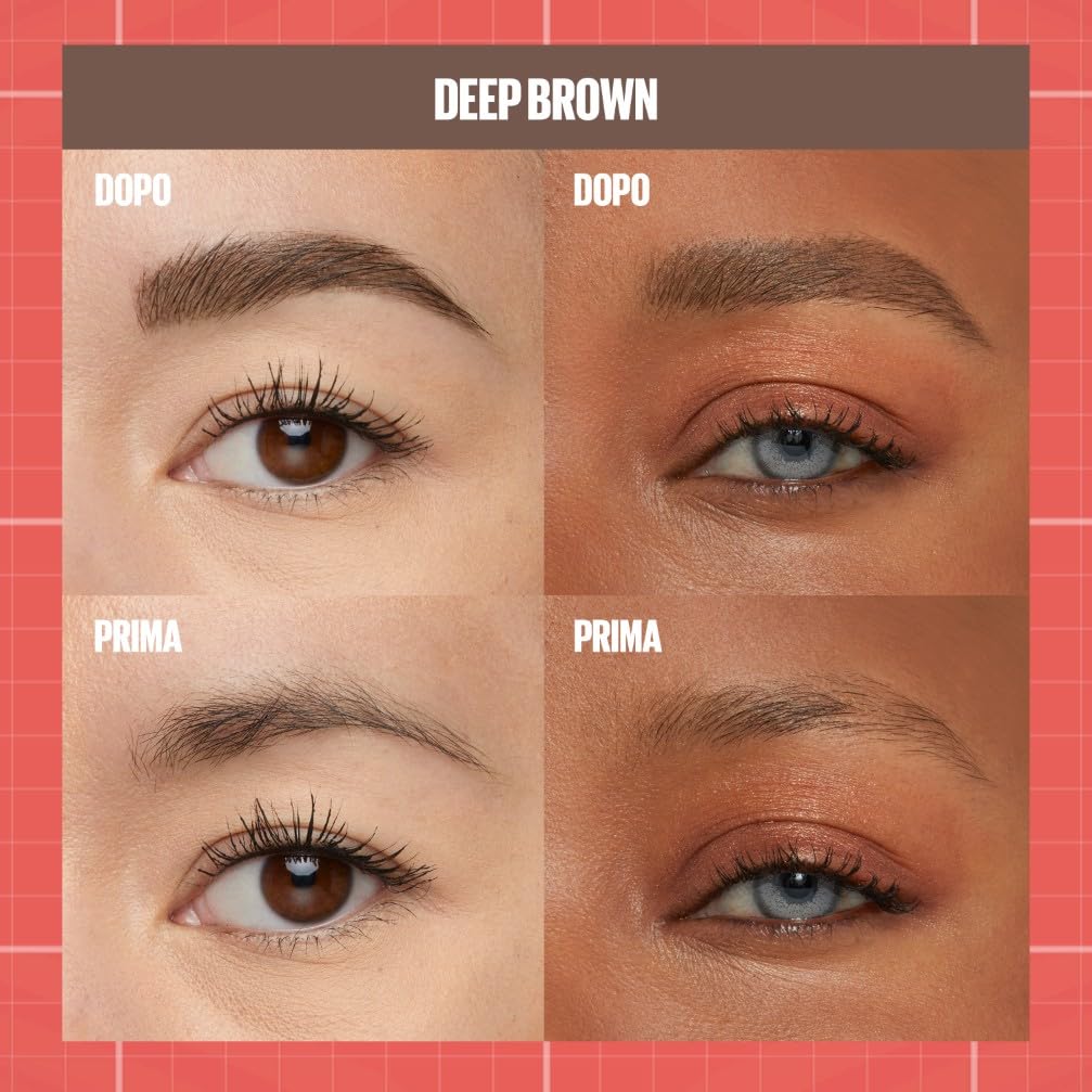 Maybelline New York, 2 in 1 Penna e Gel Sopracciglia, Per Sopracciglia Piene e Naturali, Tenuta Fino a 24 Ore, Waterproof, Formula Vegana, Build A Brow, Tonalità: Deep Brown