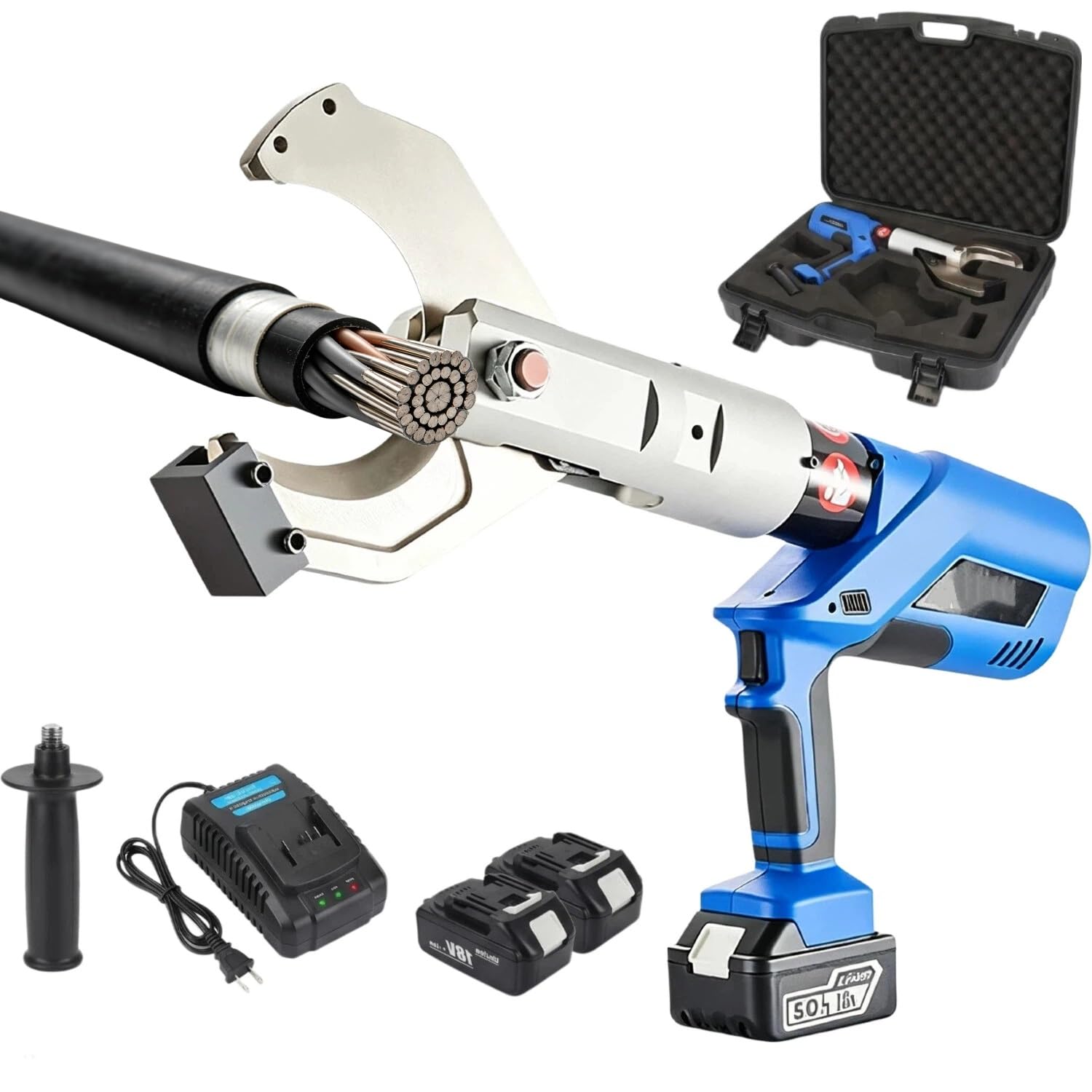 18V Electric Cable Cutters Cordless Heavy Duty Electric Wire Cutters, Hydraulic Cable Shears, Battery Powered Wire Cutting Tool, with 2 Battery for 10-120MM Al and Armored Cu/Al Cable(EZ-120C)